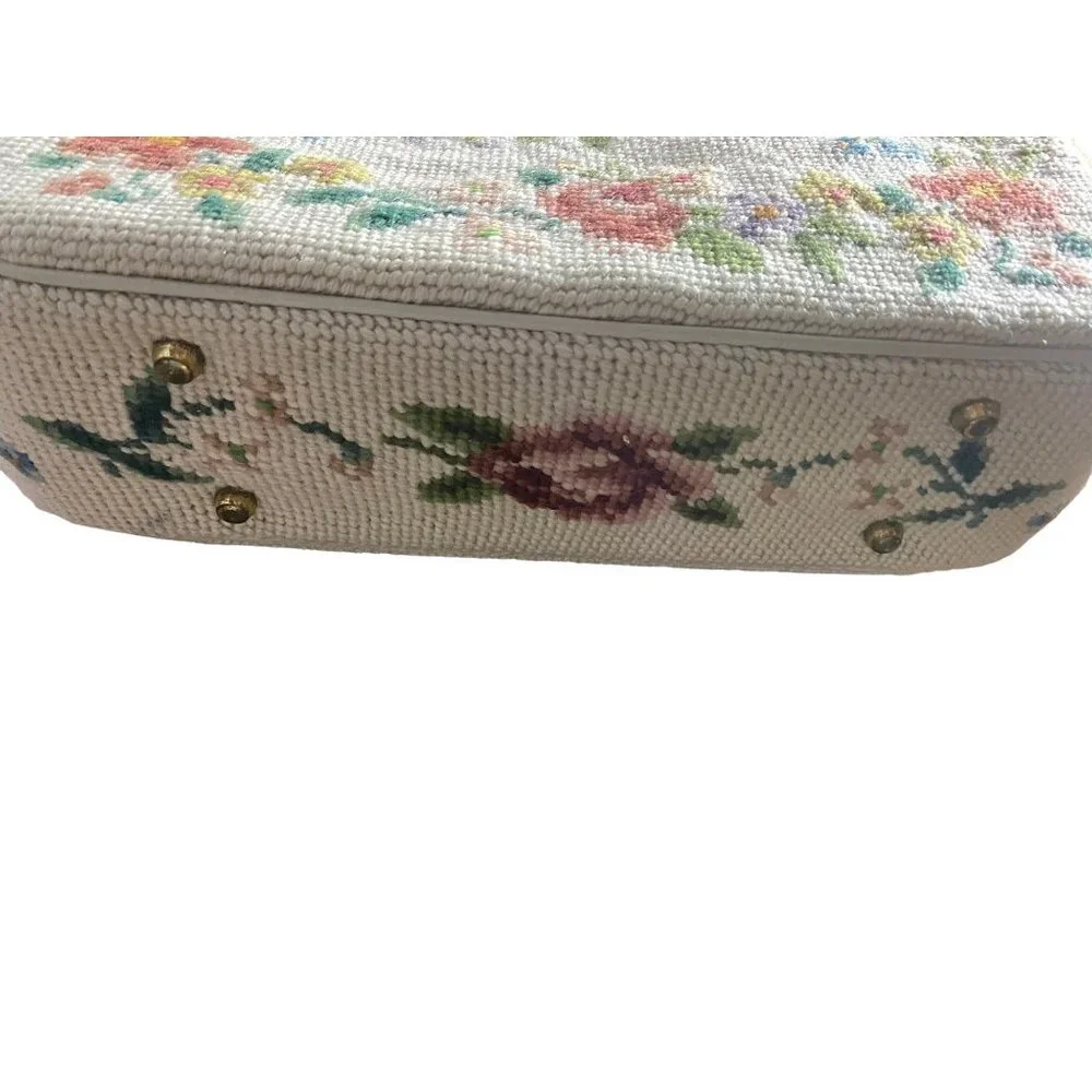 Medium Size Floral Petit Point Women Handbag - Picture 9 of 16
